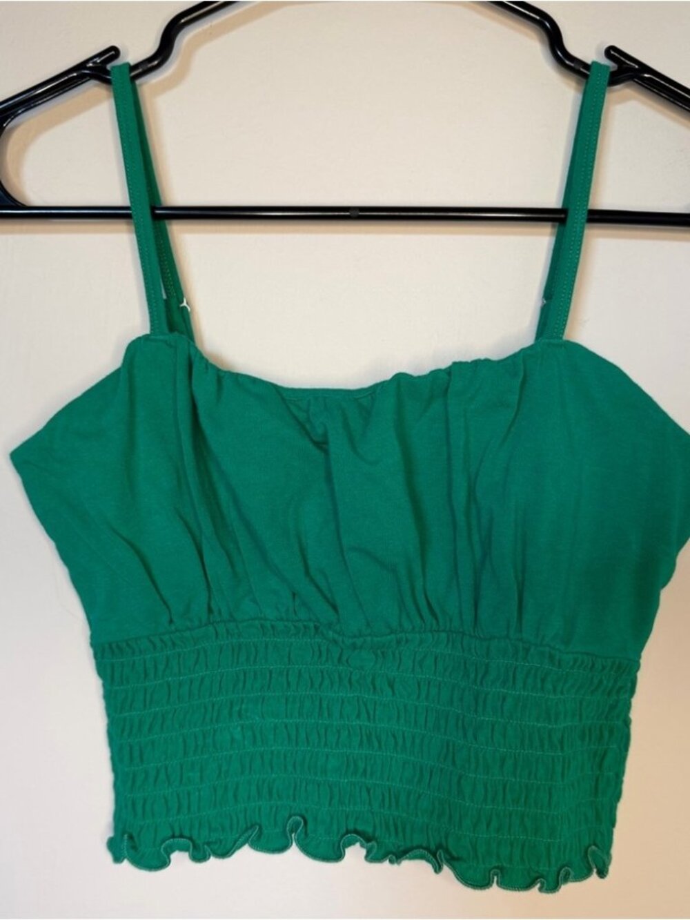 Green Smocked Crop Top
